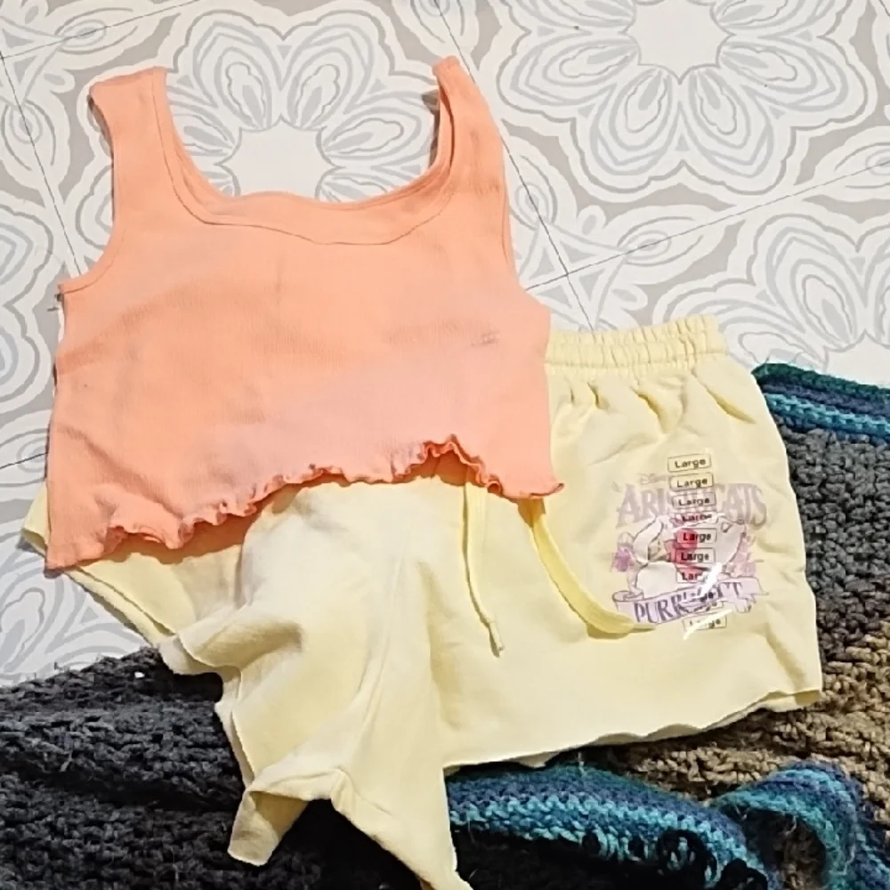 Disney Sleep Shorts And Peach Cream Crop Tank Top Apparel Set Sz Large - Picture 1 of 8